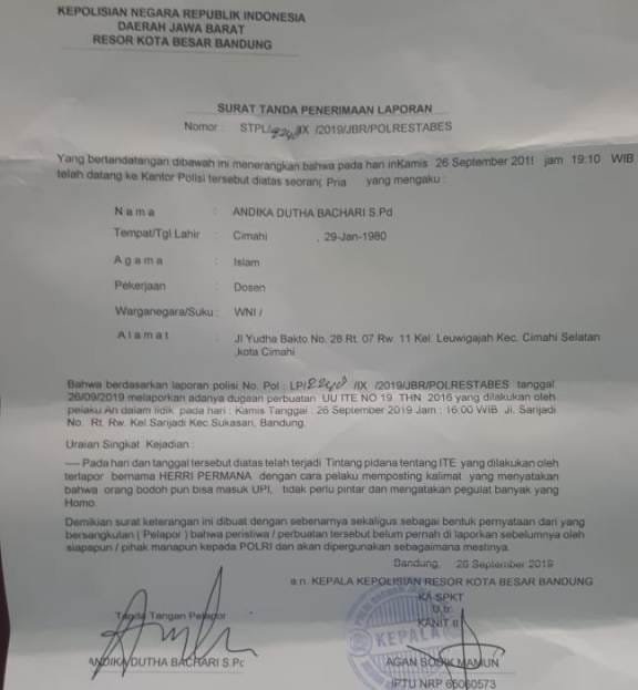 Menghina UPI di FB, Herri Dipolisikan dan Dicari Alumni