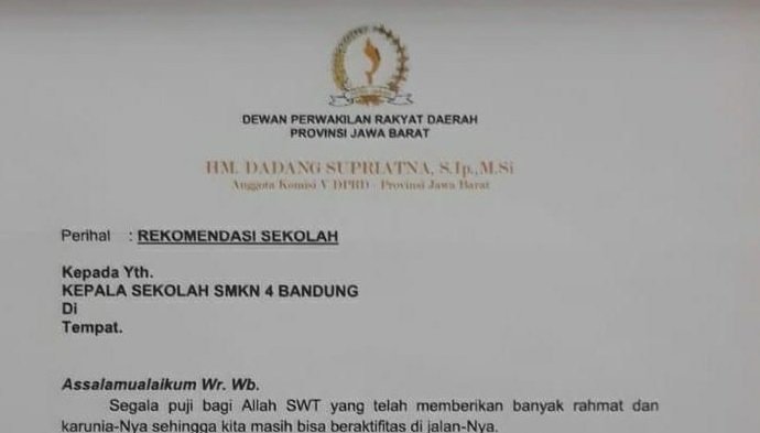 Surat Berkop DPRD Jabar ‘Titip’ Siswa Masuk ke Sekolah Negeri Bikin Heboh