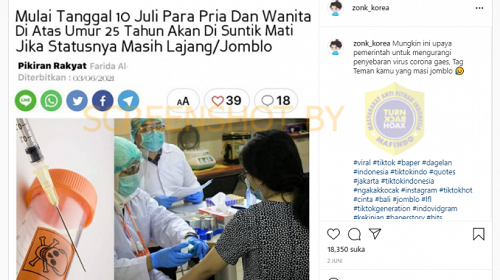 Jomblo Usia di Atas 25 Tahun akan Disuntik Mati Mulai 10 Juli? Cek Faktanya