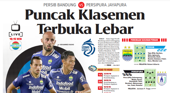 Persib vs Persipura: Puncak Klasemen Terbuka Lebar