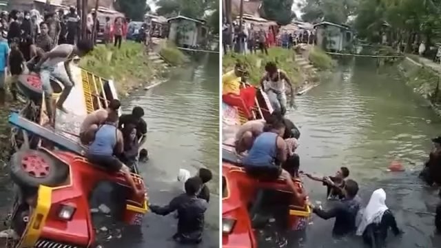 Viral Video Odong-odong Angkut Sekeluarga Nyemplung ke Sungai