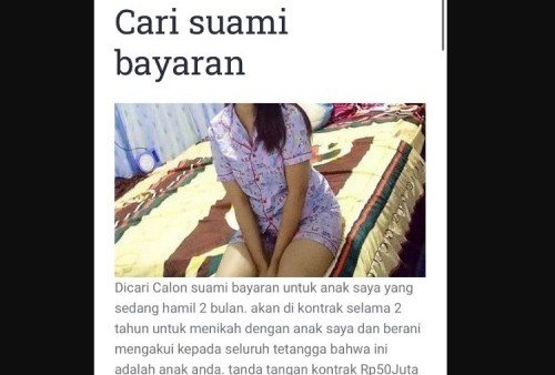 Heboh Lowongan Kerja Cari Suami Bayaran, Kontrak 2 Tahun Gaji Bulanan Rp3 Juta