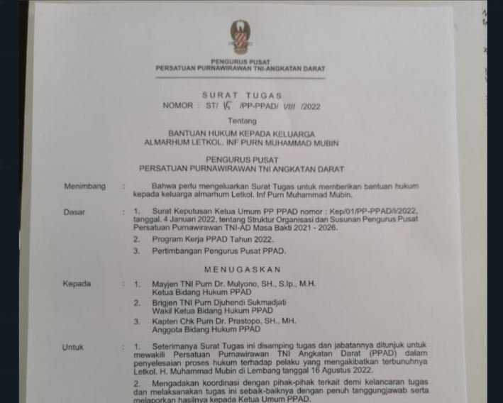 Usut Tuntas Kasus Pembunuhan Terhadap Letkol Purn M Mubin
