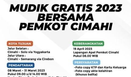 Mudik Gratis 2023 Pemkot Cimahi Dibuka, Cek Cara Daftar dan Persyaratannya
