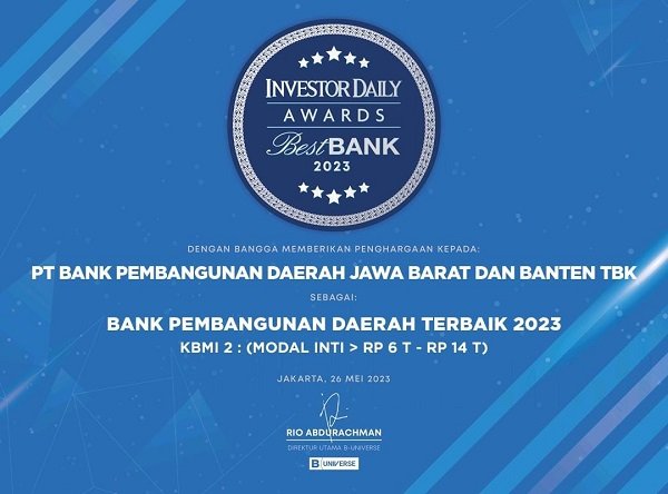 bank bjb Sabet Penghargaan Best Bank 2023 Majalah Investor