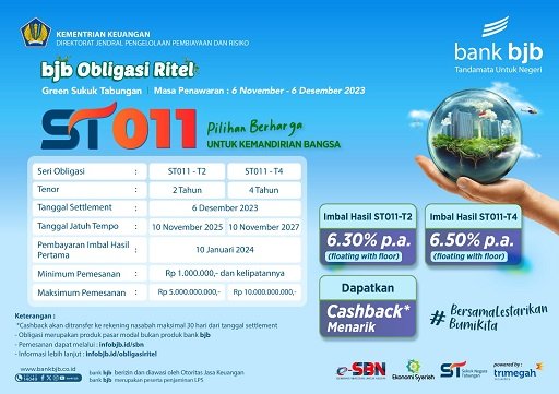 Dukung Ekonomi Hijau, bank bjb Tawarkan Sukuk Pemerintah ST011 dengan Penawaran Menarik