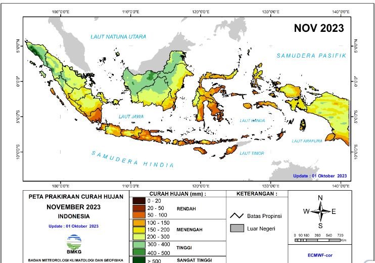 BMKG Prediksi Awal Musim Hujan di November