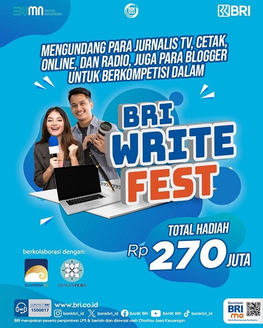 BRI Write Fest Digelar! Kompetisi Berhadiah Ratusan Juta hingga Berpeluang Dapat Beasiswa S2