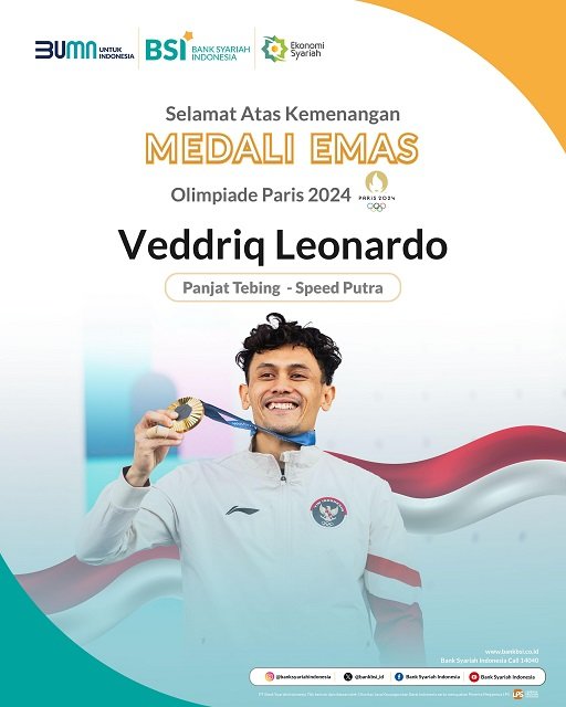 Cabor Panjat Tebing Raih Emas Olimpiade Paris 2024, BSI Akan Apresiasi ‘Spiderman Indonesia’