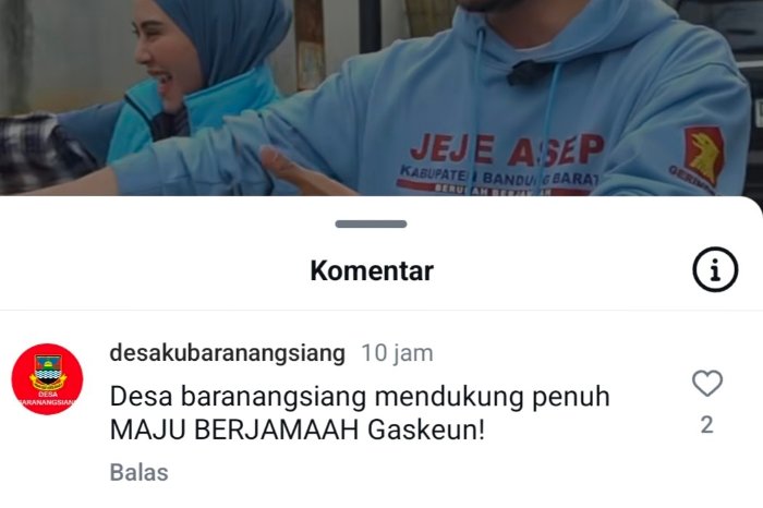 Akun Instagram Pemdes di KBB Beri Komentar Dukungan pada Paslon Jeje-Asep Ismail, Bawaslu KBB Lakukan Pendalaman