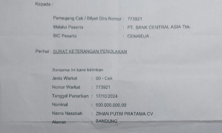 Kontraktor Perbaikan Jalan Cicalengka -Majalaya Bayar Suplayer Pakai  Giro Kosong