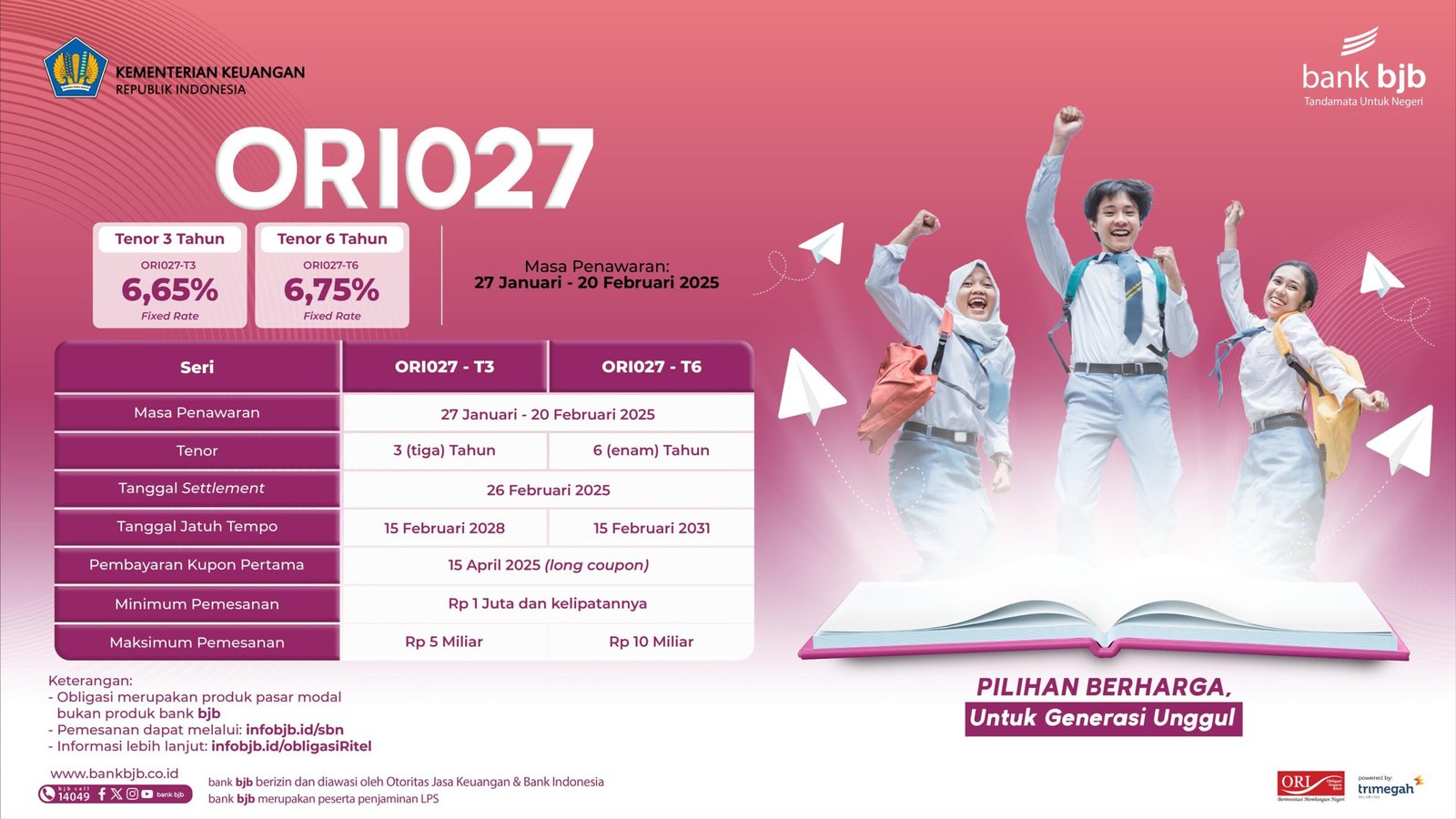 bank bjb Tawarkan ORI027 dengan Kupon hingga 6,75 Persen