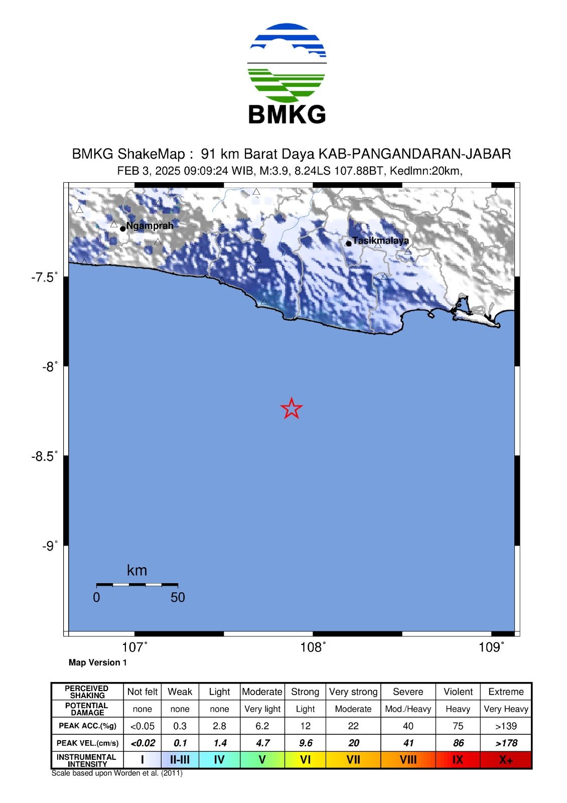 Gempabumi Tektonik Berkekuatan M 3,9 Guncang Pangandaran