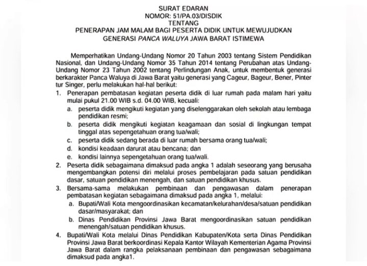 Gubernur Jawa Barat Dedi Mulyadi Resmi Terapkan Jam Malam untuk Siswa di Jabar, Ini Isi Lengkap Surat Edarannya