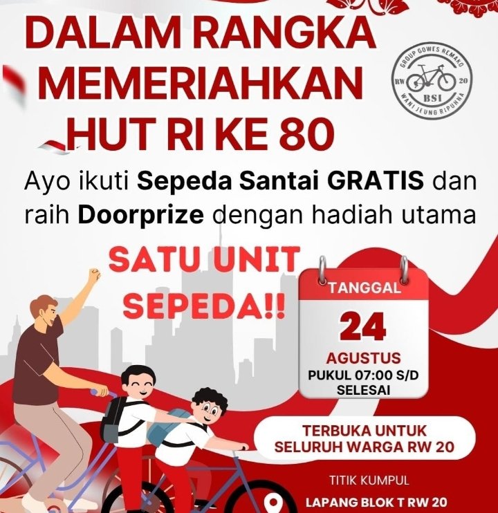 Pengurus Gowes Remako Berkolaborasi dengan Panitia HUT RI ke-80 RW 20 Gelar Sepeda Santai