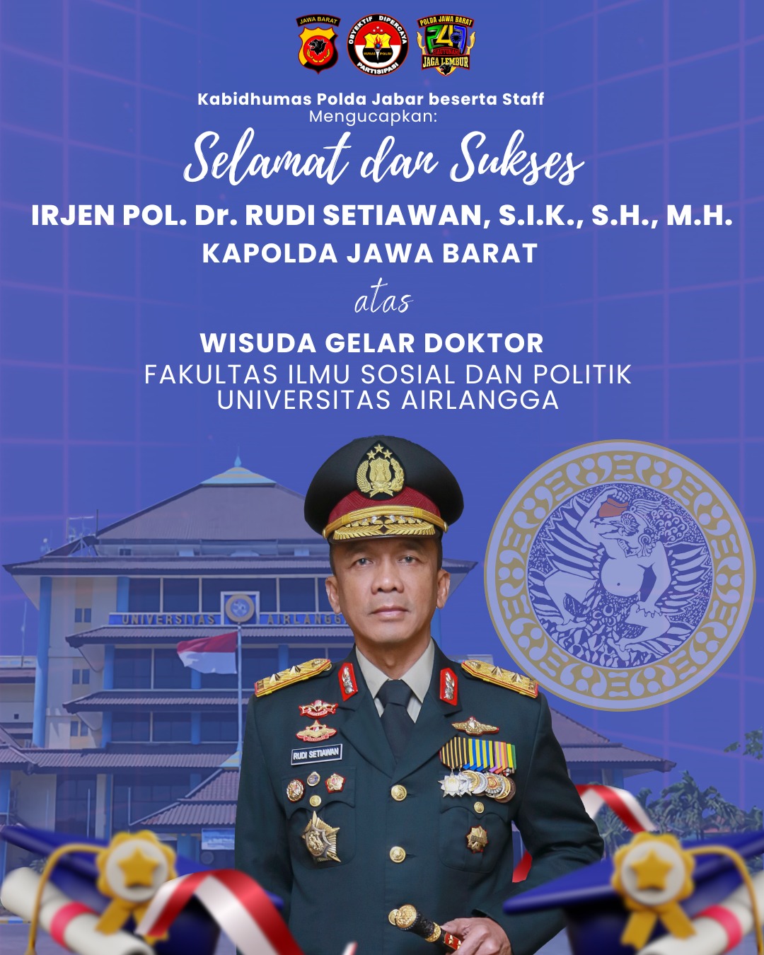 Kapolda Jabar Irjen Pol. Dr. Rudi Setiawan S.I.K., S.H., M.H Raih Gelar Doktor di Universitas Airlangga